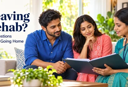 Leaving Rehab? 12 Questions Before Going Home, with family reviewing a care plan